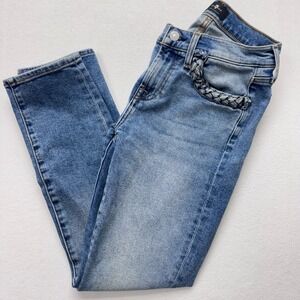 7 For All Mankind Ankle‎ Skinny Jeans Braided Detail Light Wash Size 25